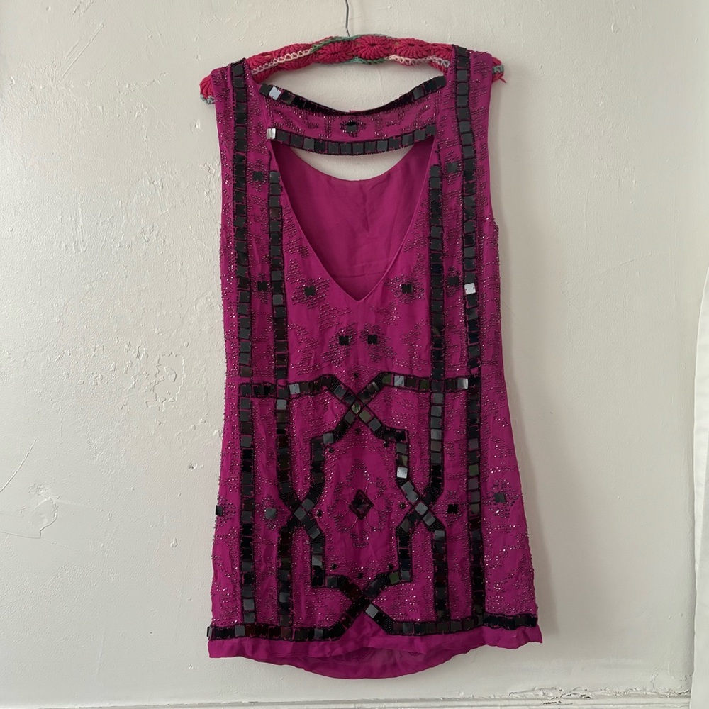 Free People Magenta Beaded Mini Dress - Picture 3 of 5